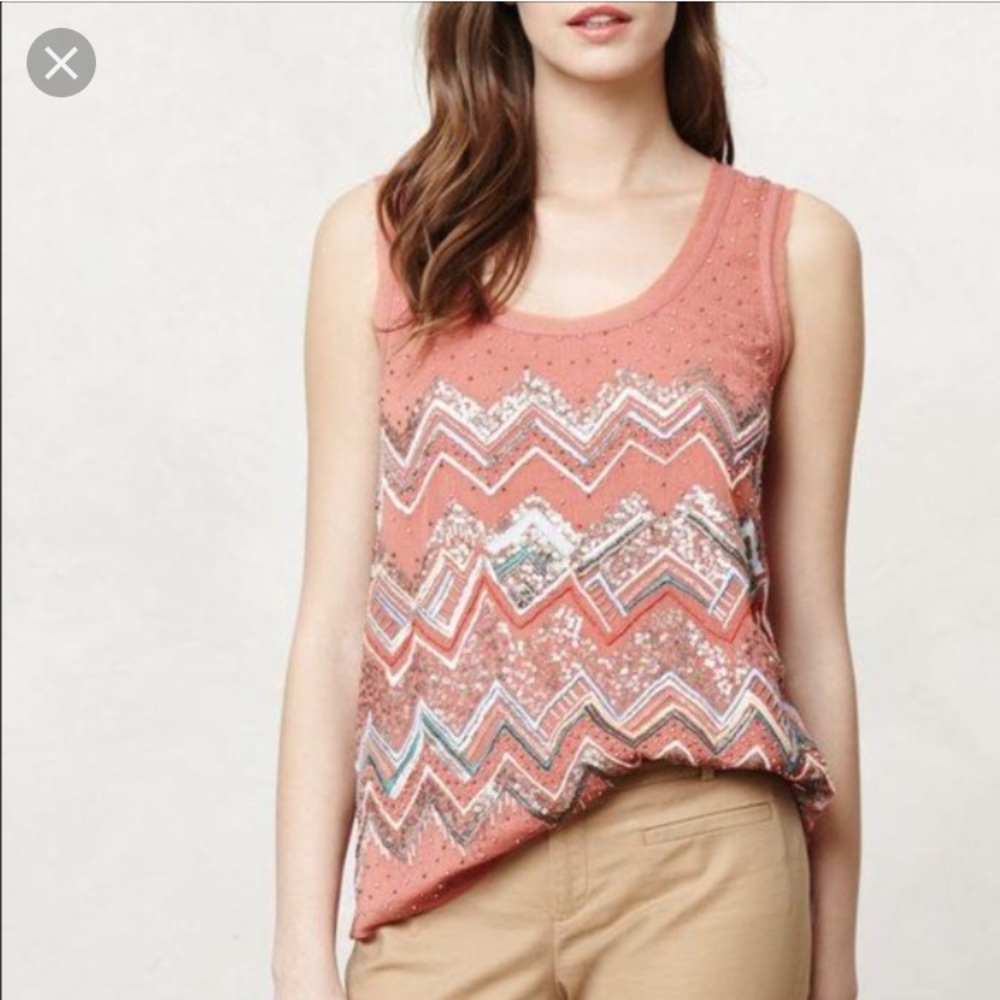 Anthropologie Meadow Rue Mauve Beaded Tank Top